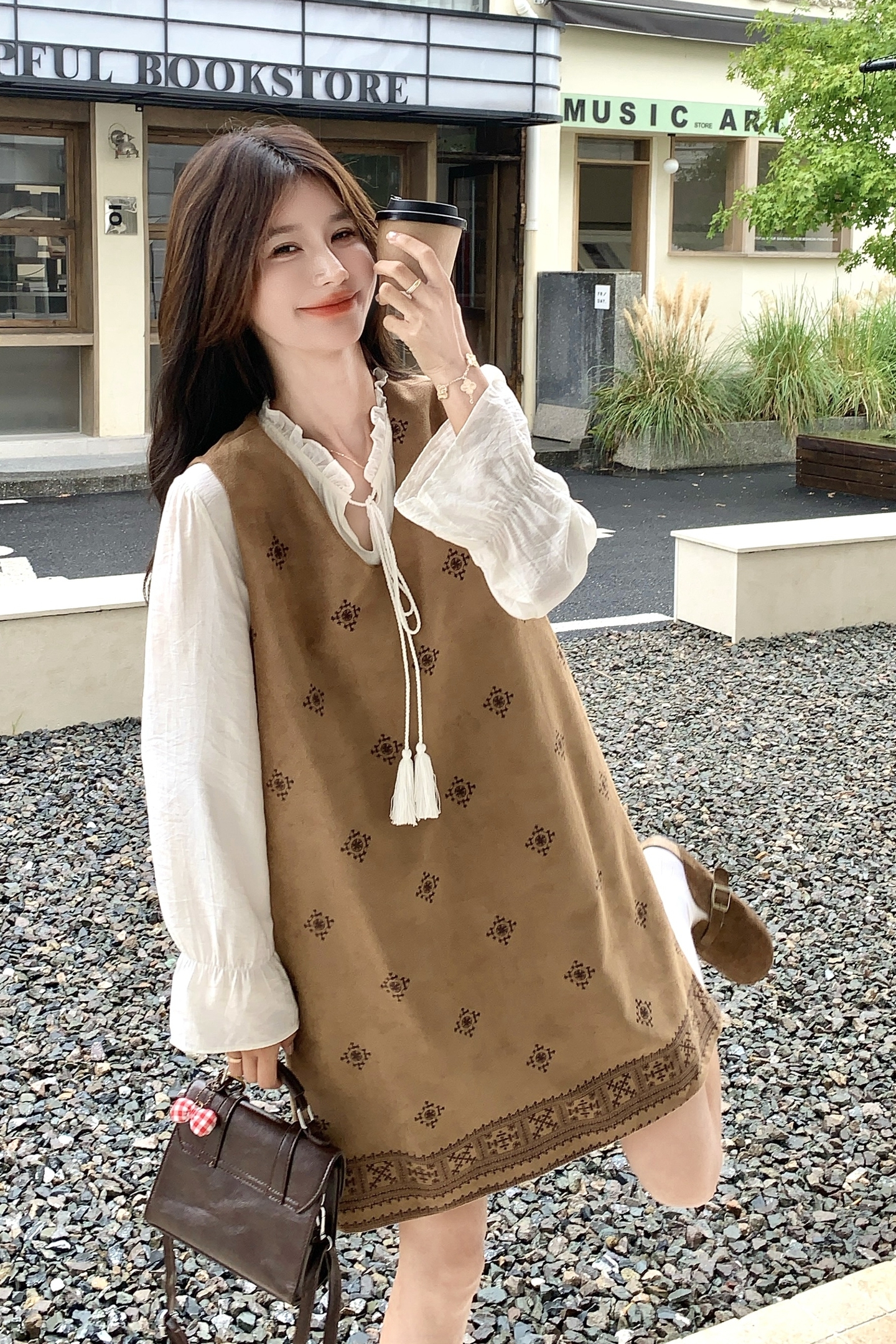 法式减龄衬衫碎花背心连衣裙套装女春秋2025新款小个子爆款高级感图片
