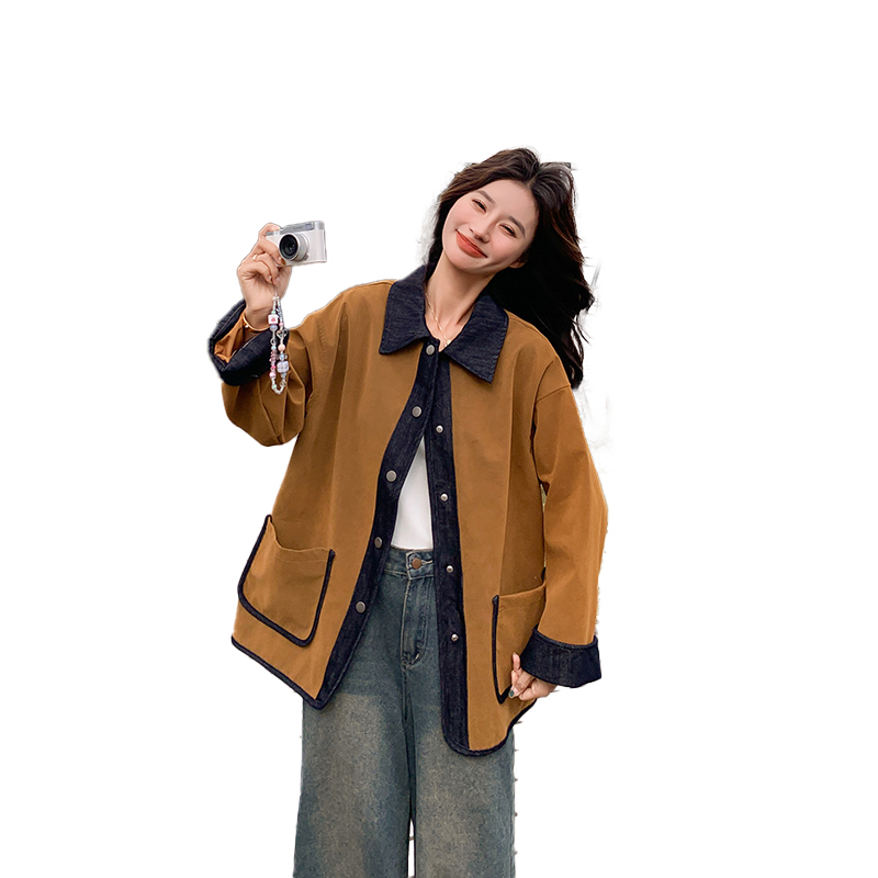 温柔氛围感复古撞色翻领短外套2025秋季新款显瘦巨好看高级感上衣,女装短外套,2C029