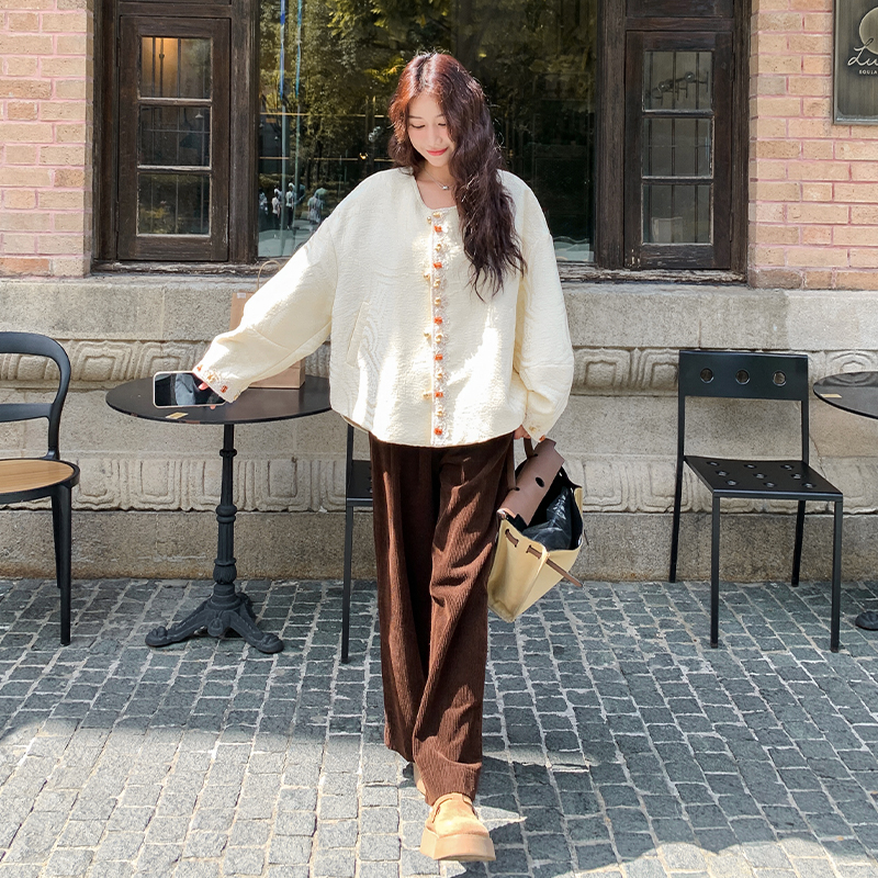 新中式国风印花休闲米白色外套女春秋2025新款小个子独特漂亮上衣图片