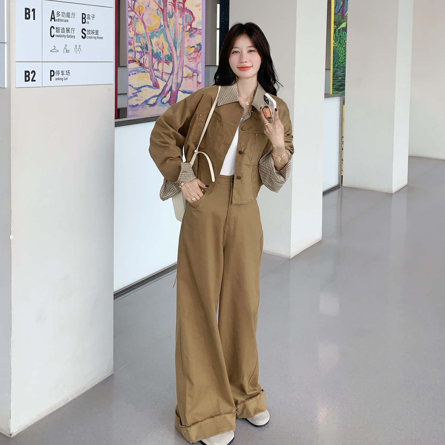 新款！大量！格子拼接工装阔腿裤两件套2C133-8975-P195-K268图片