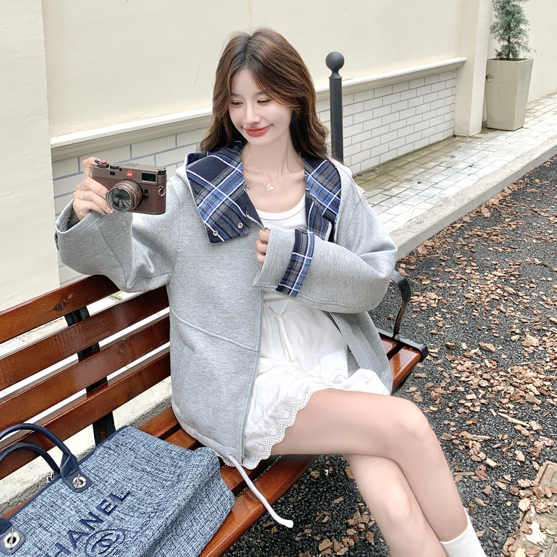 【秋装新品】格纹拼接连帽卫衣2C105-Q502-P165-k238,女装卫衣/绒衫,2C105