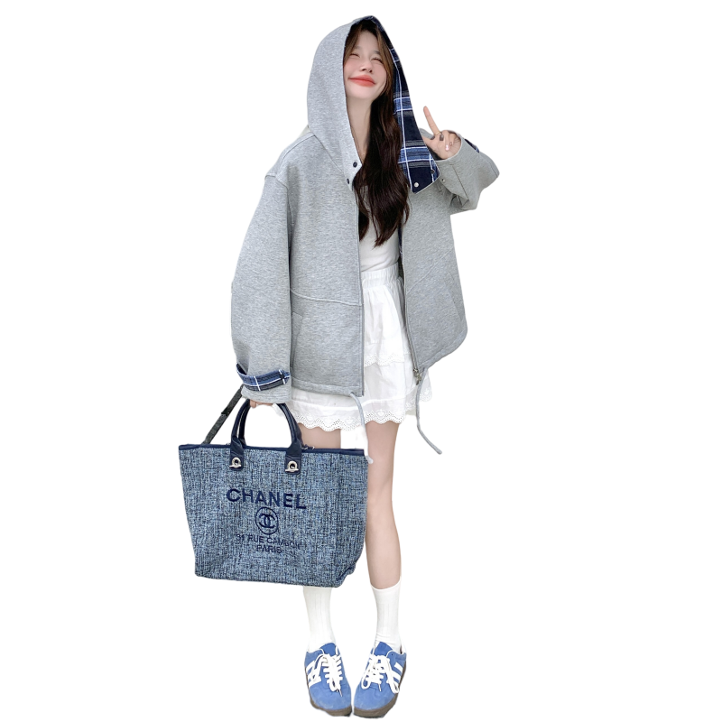 【秋装新品】格纹拼接连帽卫衣2C105-Q502-P165-k238,女装卫衣/绒衫,2C105