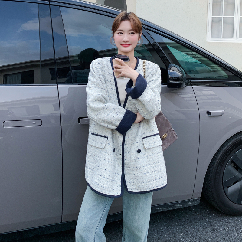 休闲气质小香风V领外套女春秋2025新款独特超好看漂亮高级感上衣图片