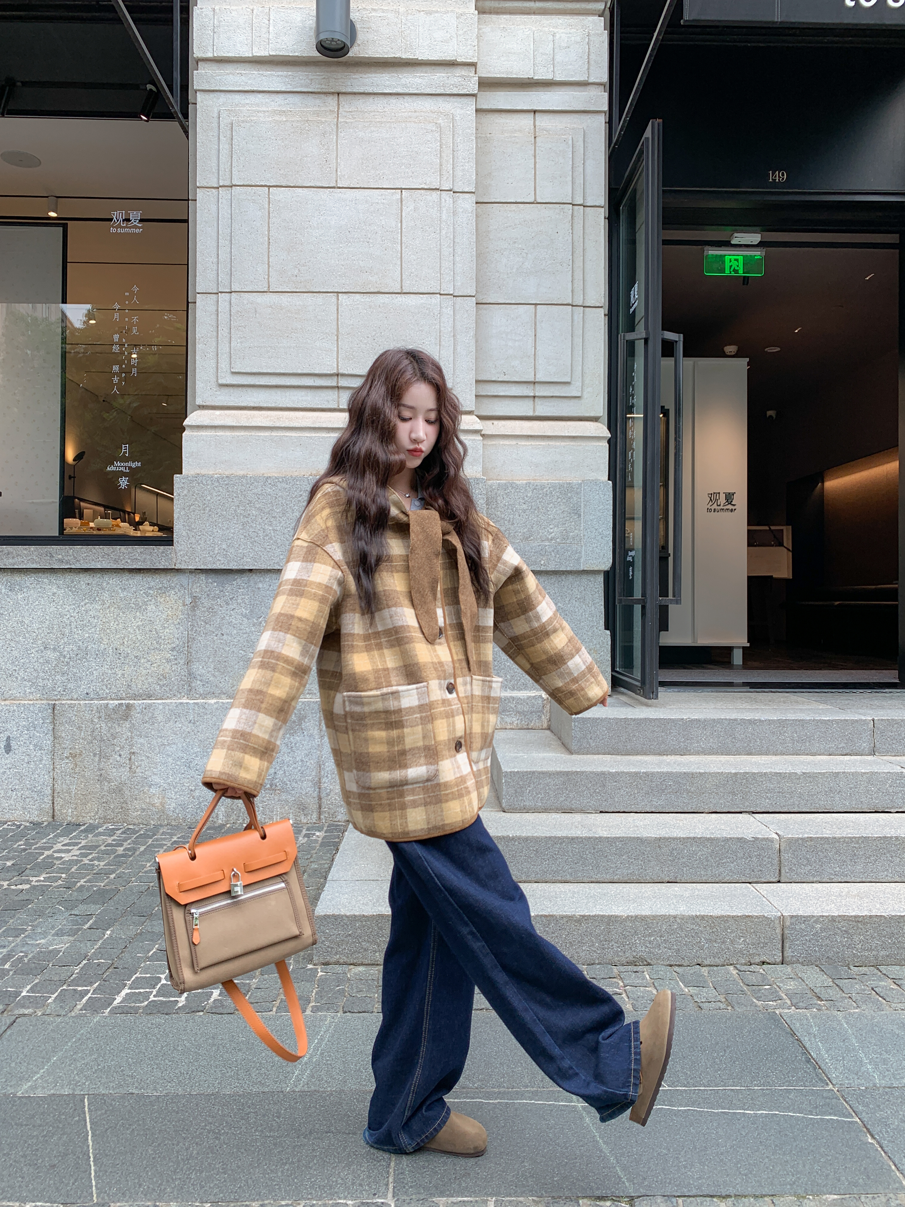 卡其色两面穿毛呢外套女2025冬季新款韩系休闲小个子连帽呢子大衣图片