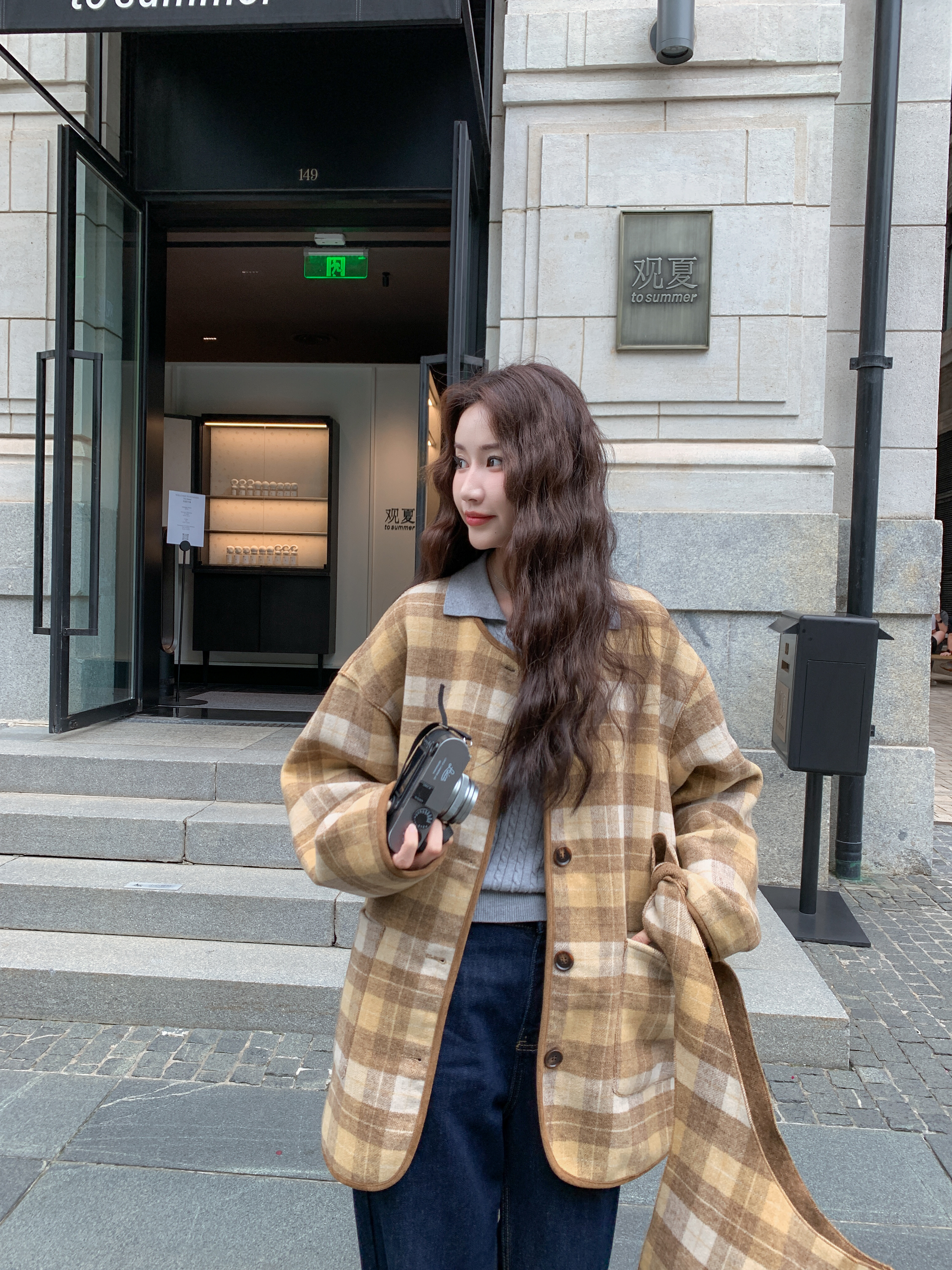 卡其色两面穿毛呢外套女2025冬季新款韩系休闲小个子连帽呢子大衣图片