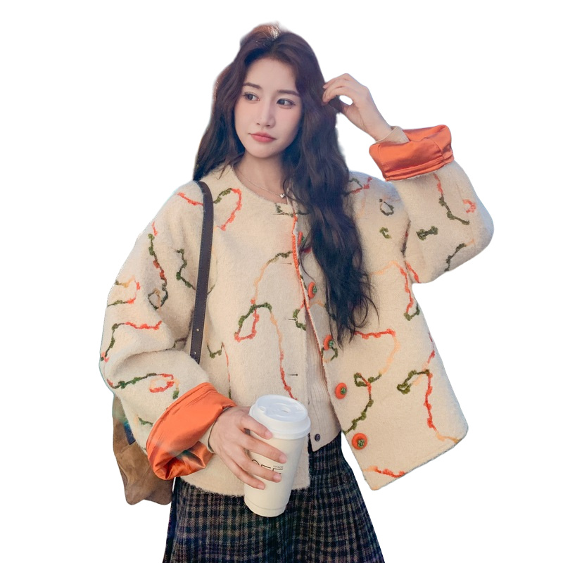 25初冬新品皮毛一体印花工艺特色包扣6526-P155-K248,女装短外套,2C317