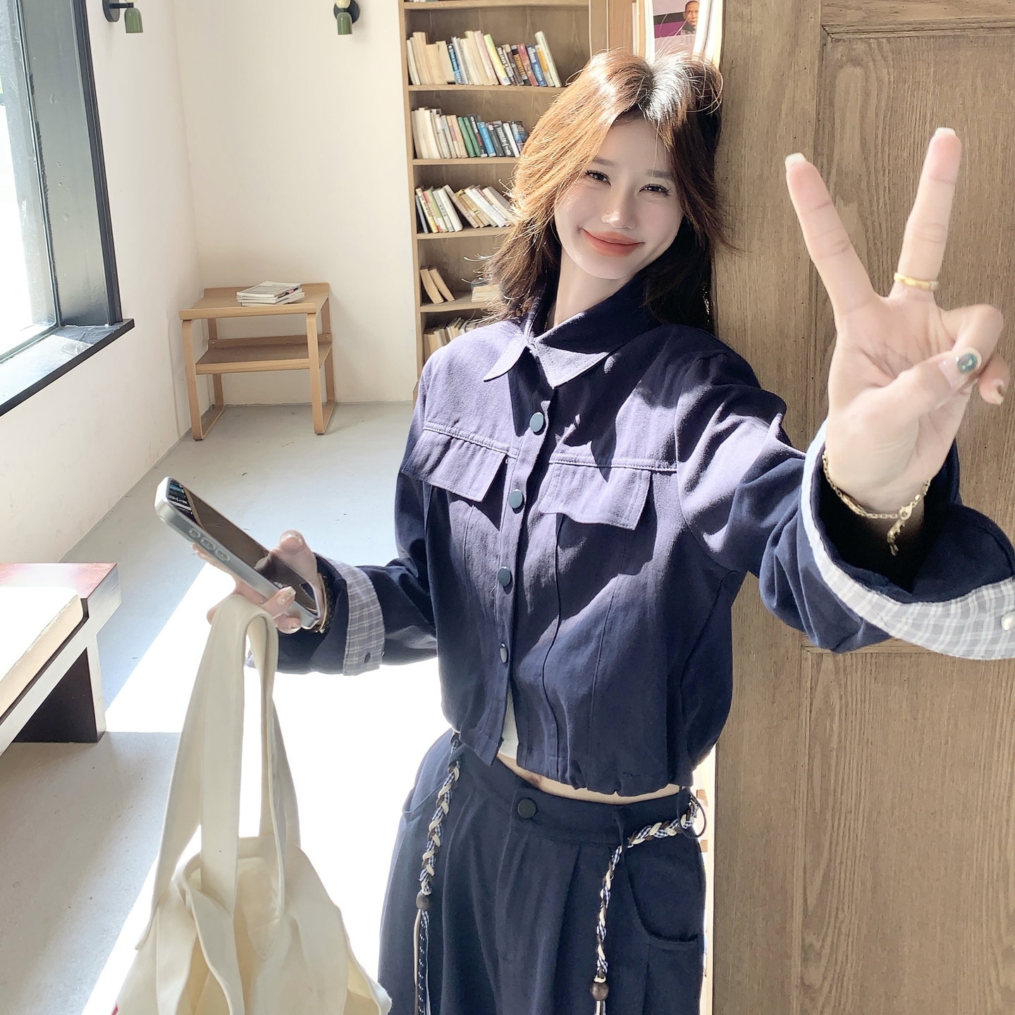 工装风牛仔外套套装女2025秋季新款显瘦气质减龄休闲阔腿裤两件套图片