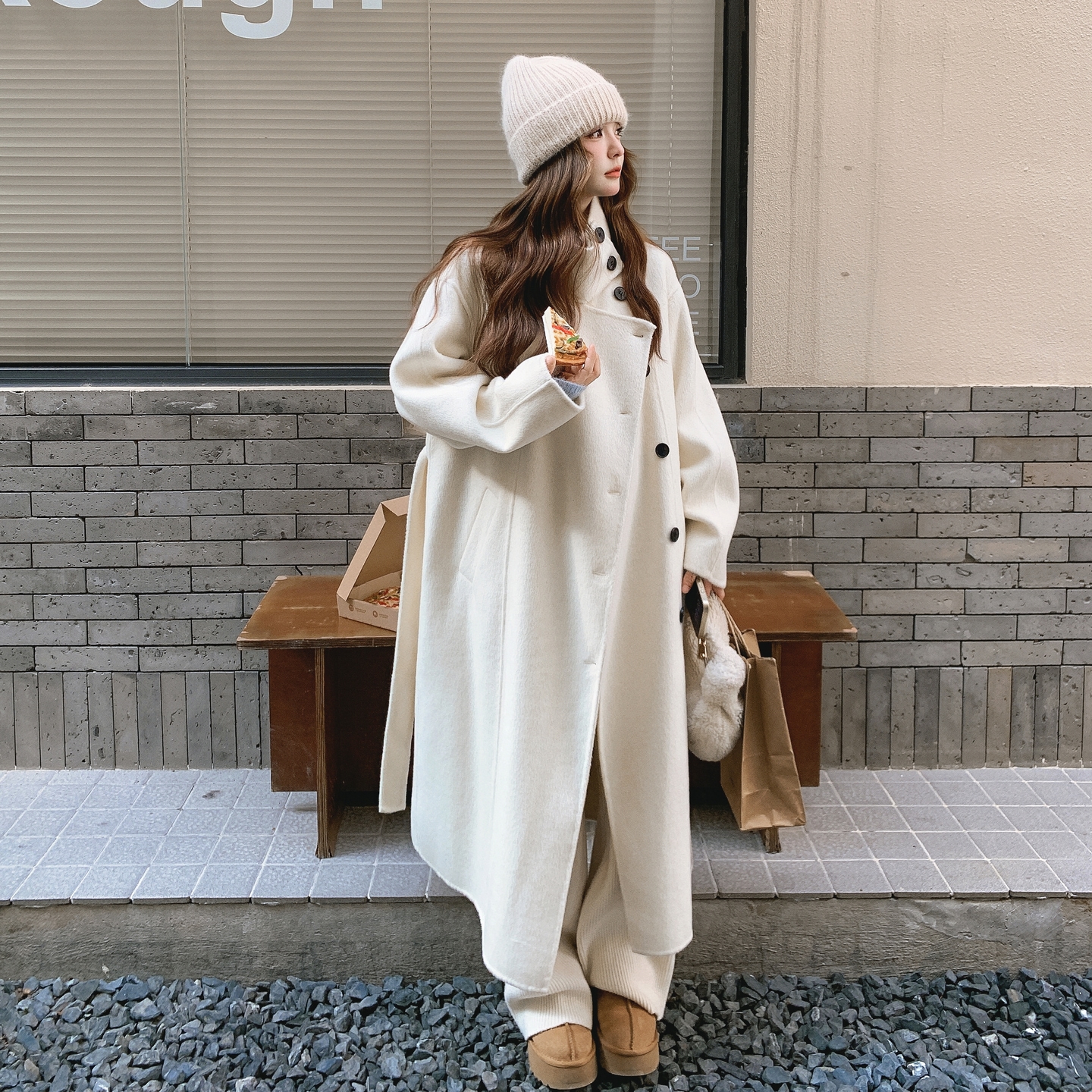 白色双面呢羊毛大衣女中长款2025秋冬新款韩系高级感加厚毛呢外套图片