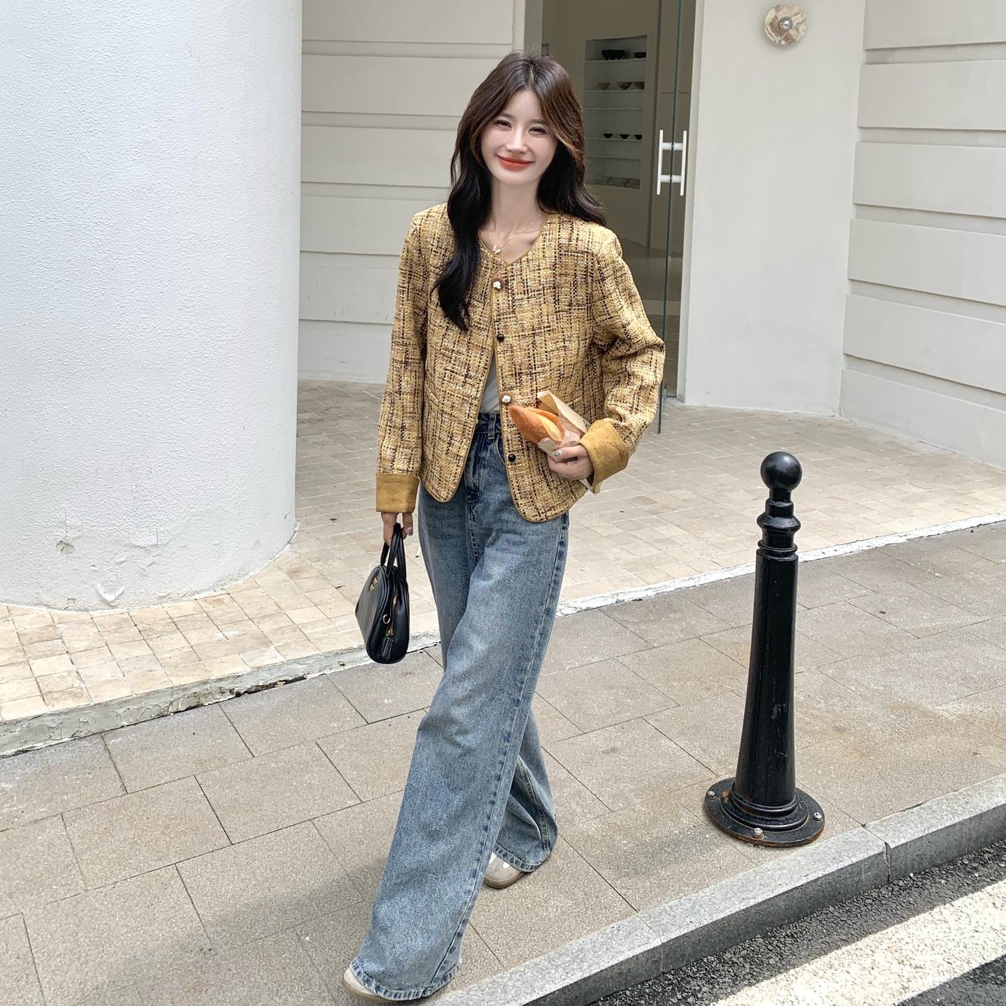 2025秋季新款时尚百搭圆领长袖短外套女小个子高级感宽松显瘦上衣,女装短外套,2C271