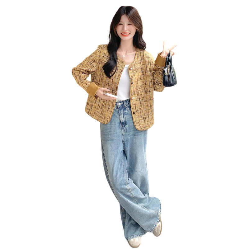 2025秋季新款时尚百搭圆领长袖短外套女小个子高级感宽松显瘦上衣,女装短外套,2C271