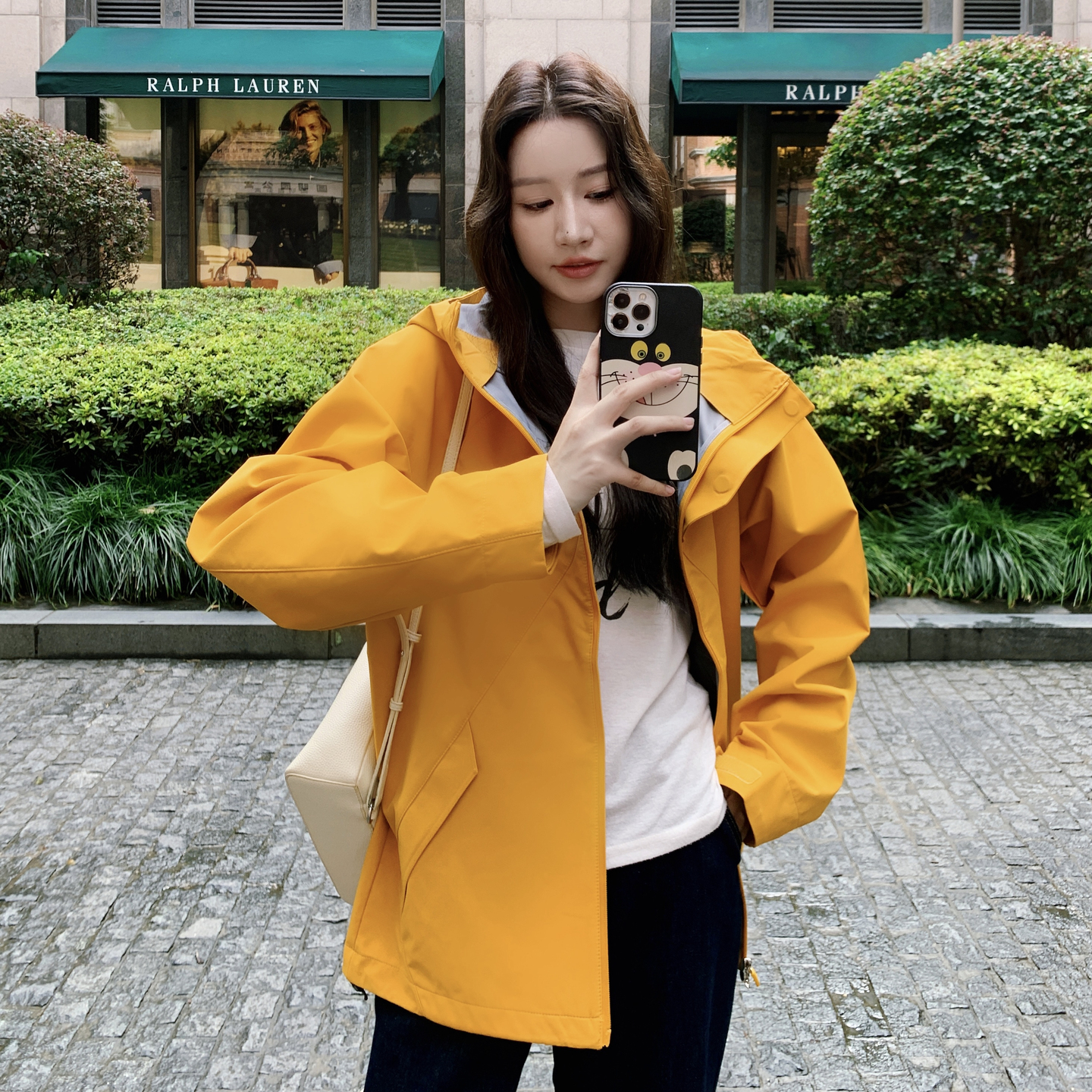 休闲工装黄色冲锋衣连帽外套女春秋2025新款小个子独特超好看上衣,女装风衣,2C028