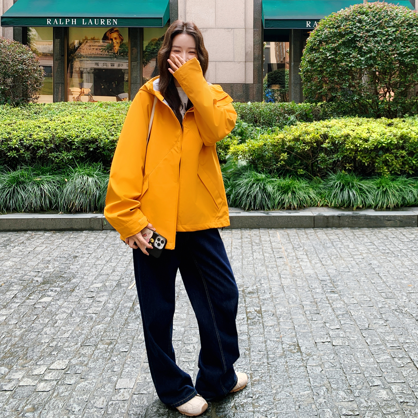 休闲工装黄色冲锋衣连帽外套女春秋2025新款小个子独特超好看上衣,女装风衣,2C028