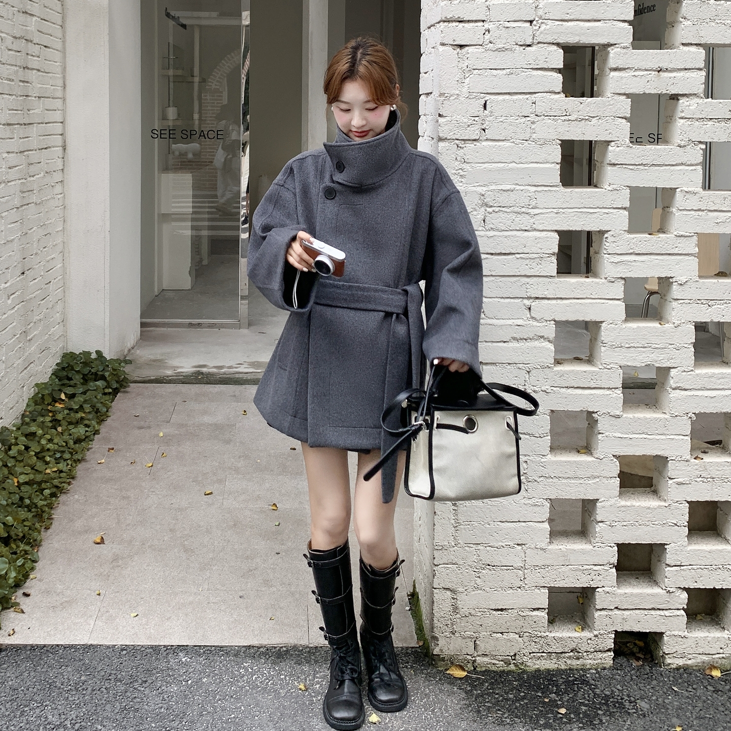韩版显瘦立领呢子大衣女2025年秋冬季新款高级感气质夹棉毛呢外套,女装毛呢外套,2C168