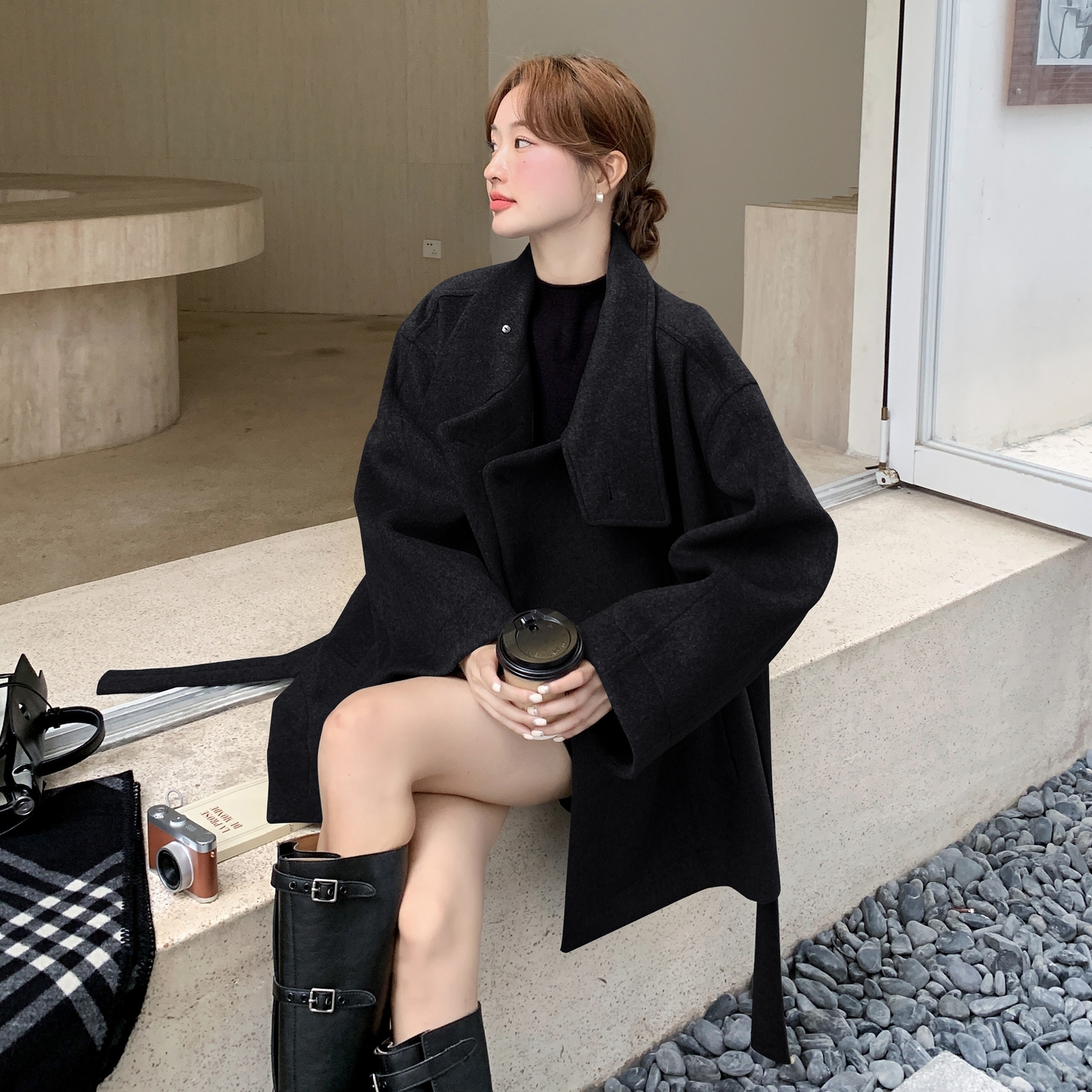 韩版显瘦立领呢子大衣女2025年秋冬季新款高级感气质夹棉毛呢外套,女装毛呢外套,2C168