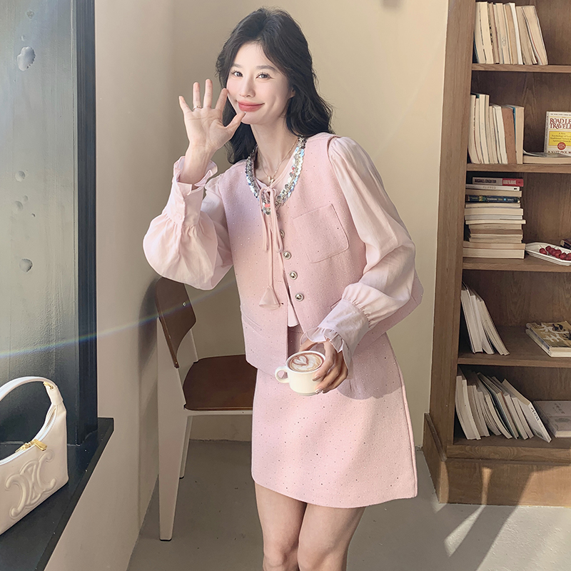 春装新款大量！衬衫马甲半身裙三件套2C133-8910-P185-K248,套装/套裙,2C133