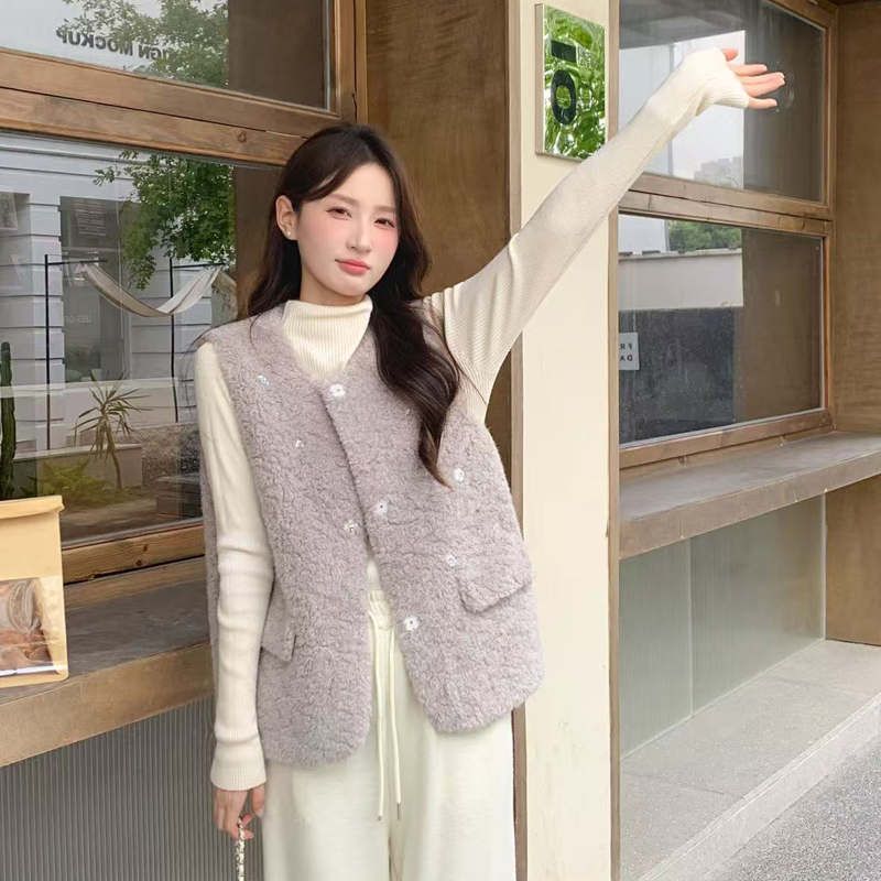皮毛一体休闲百搭马甲女冬仿皮草短款马夹2025秋冬新款毛毛上衣,女装马甲,2C229