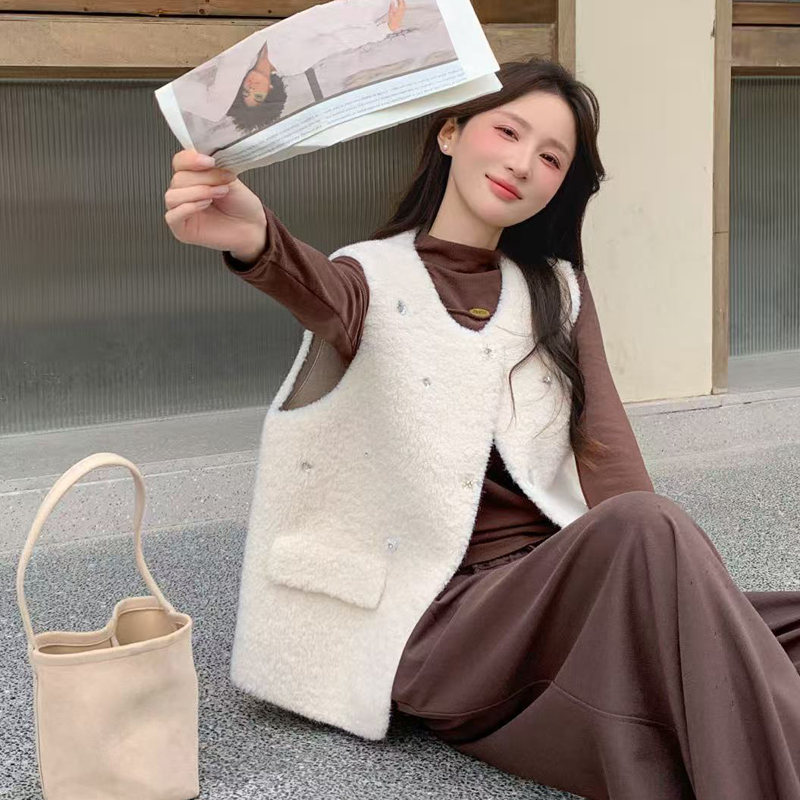 皮毛一体休闲百搭马甲女冬仿皮草短款马夹2025秋冬新款毛毛上衣,女装马甲,2C229