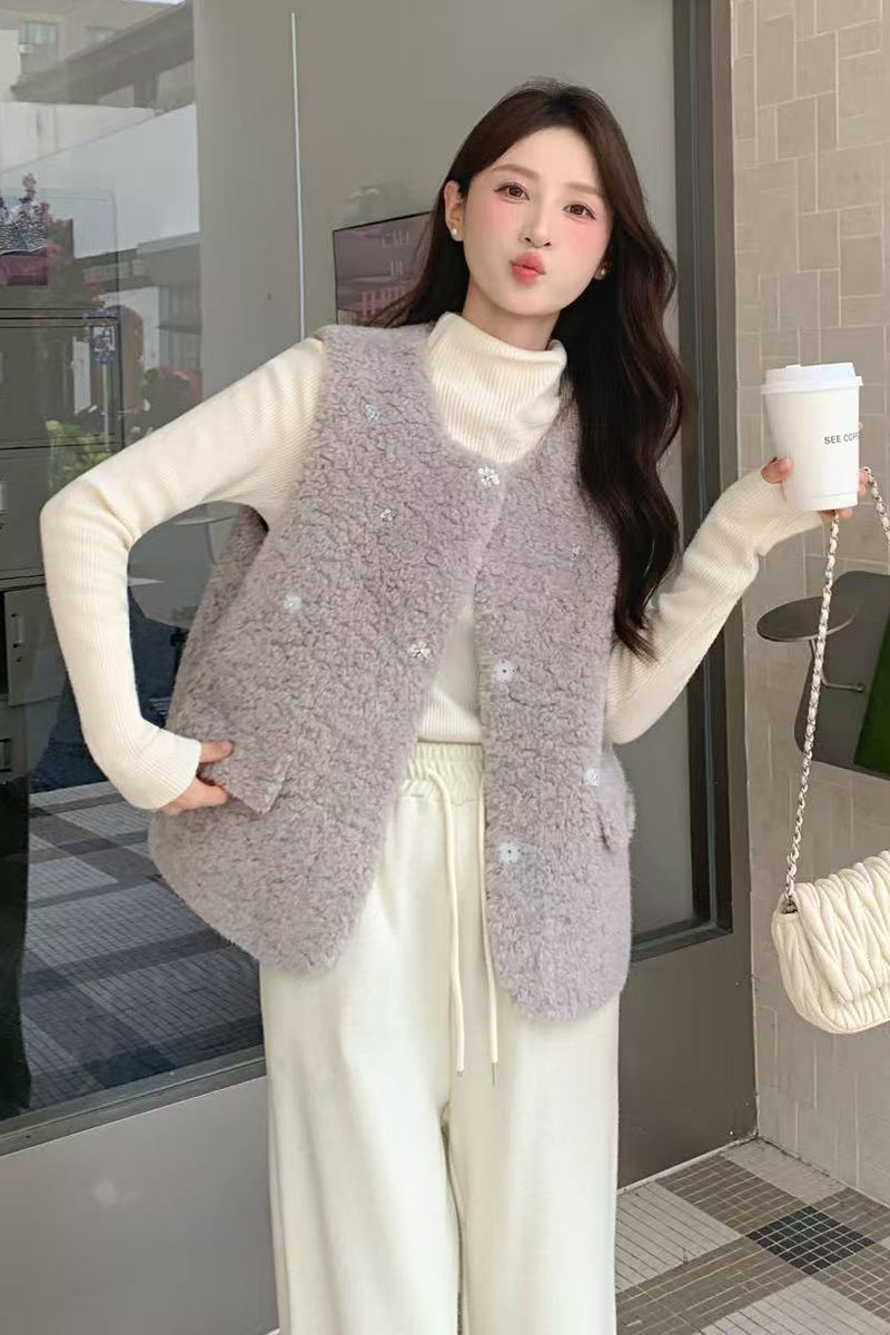 皮毛一体休闲百搭马甲女冬仿皮草短款马夹2025秋冬新款毛毛上衣,女装马甲,2C229
