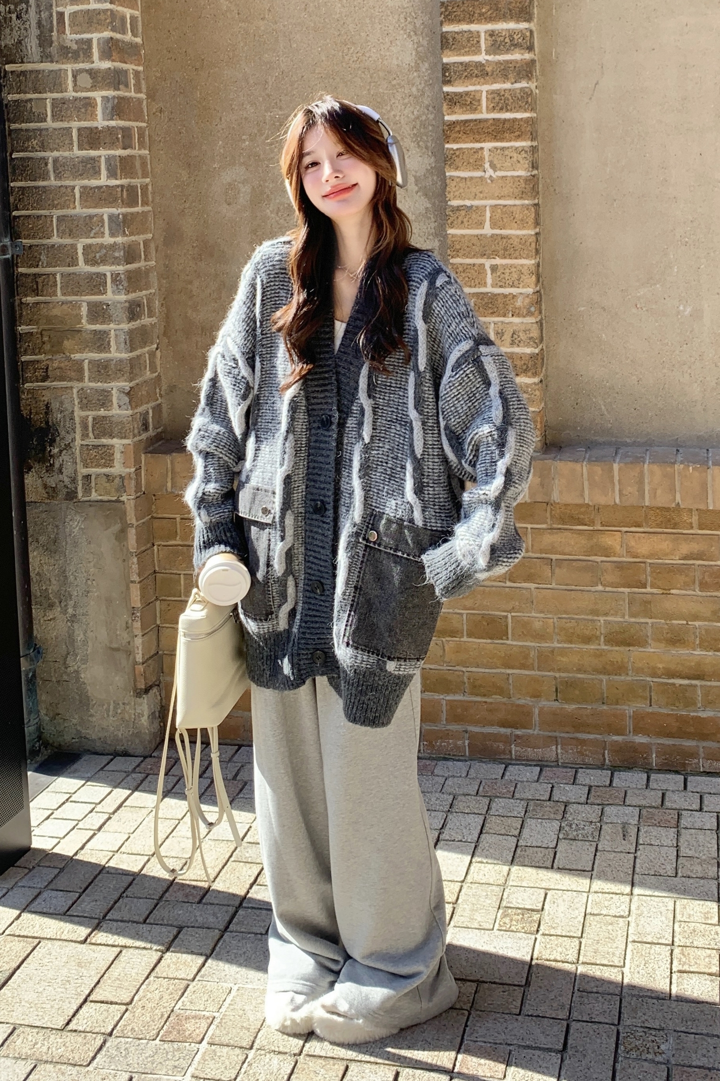 气质拼色针织毛衣外套女春秋小个子学院风流行爆款高级感超火上衣,针织衫/毛衣,2C028