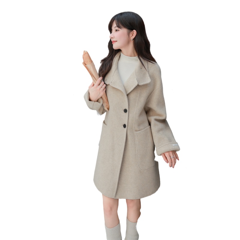 2025新款双面羊毛大衣女秋冬季中长款小个子短款韩系羊绒毛呢外套图片