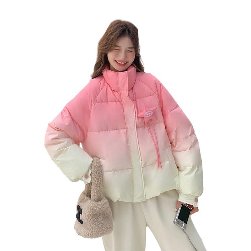 韩版减龄粉色渐变短款羽绒服女2025年冬季新款加厚显瘦白鸭绒外套图片