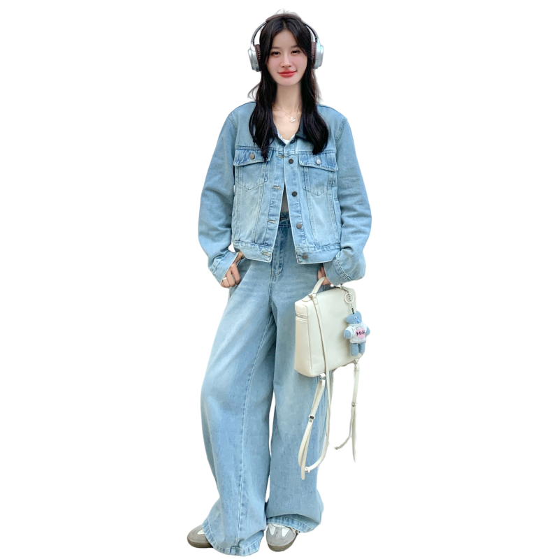 秋装新款！拼接牛仔外套阔腿裤两件套2C133-8980-P190-K258图片
