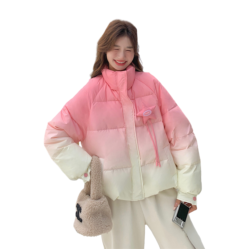韩版减龄粉色渐变短款羽绒服女2025年冬季新款加厚显瘦白鸭绒外套图片