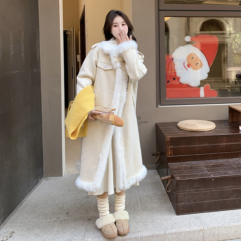 皮毛一体羊羔毛毛呢外套女中长款棉服长款 2C133-963-P235-K338图片