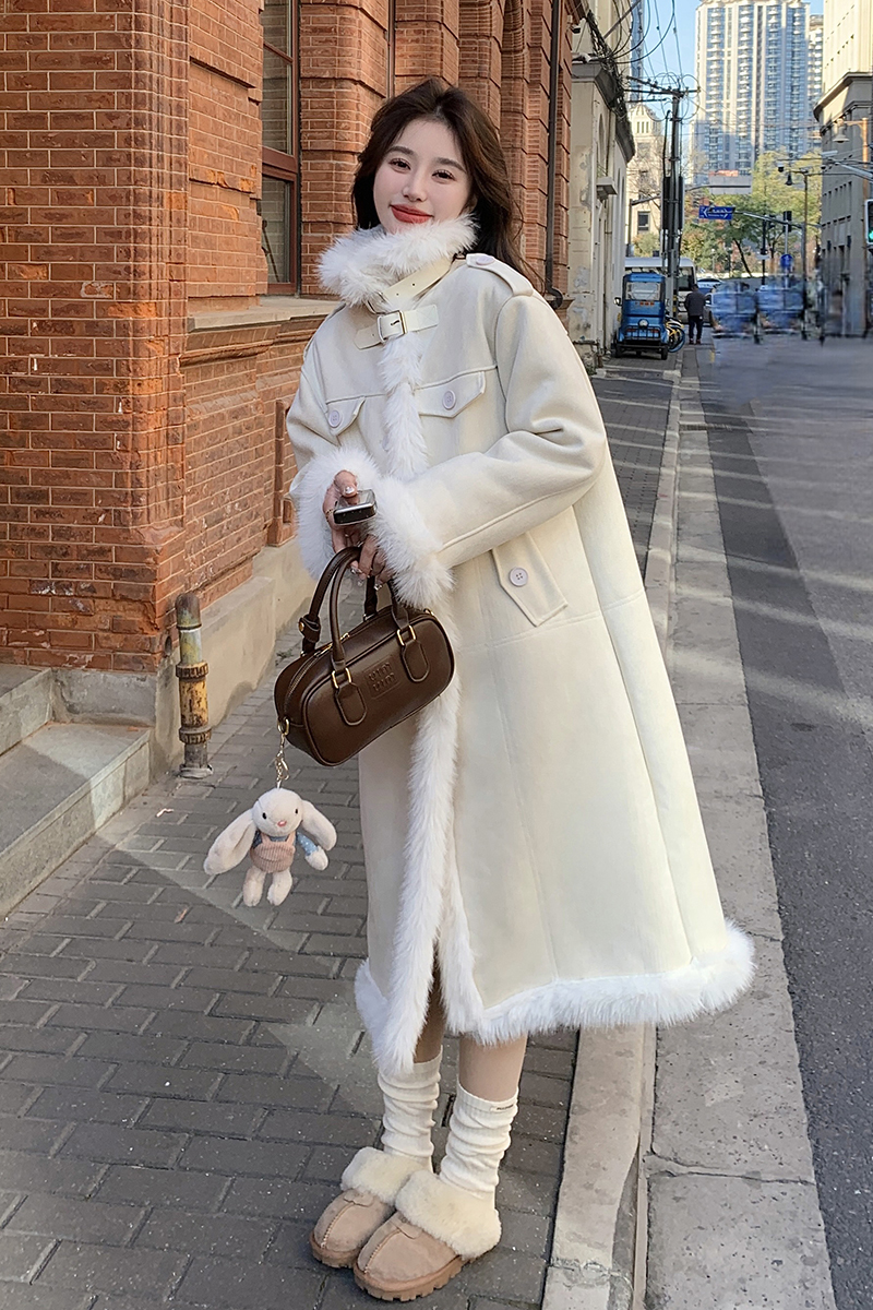 皮毛一体羊羔毛毛呢外套女中长款棉服长款 2C133-963-P235-K338图片