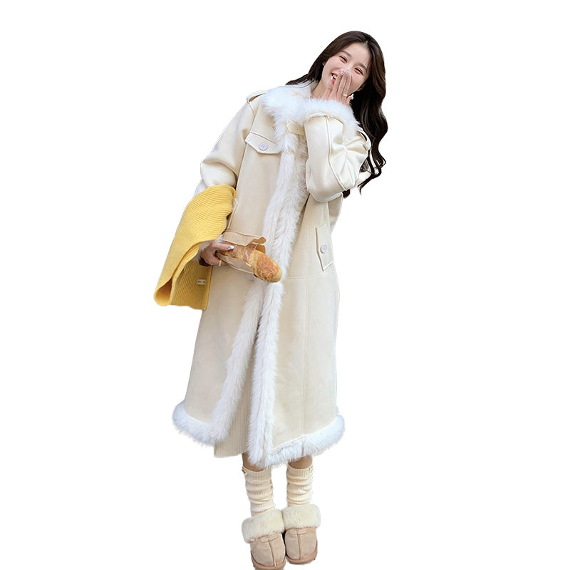 皮毛一体羊羔毛毛呢外套女中长款棉服长款 2C133-963-P235-K338图片