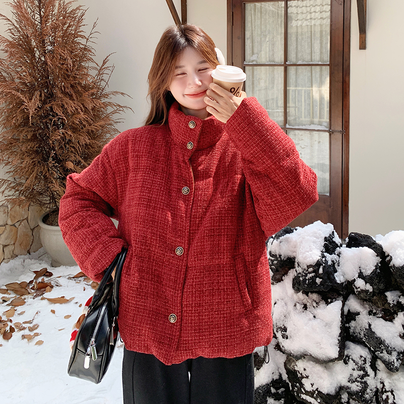 红色小香风羽绒服女冬新2025新款韩版小个子短款加厚90白鸭绒外套,女装羽绒服,2B188