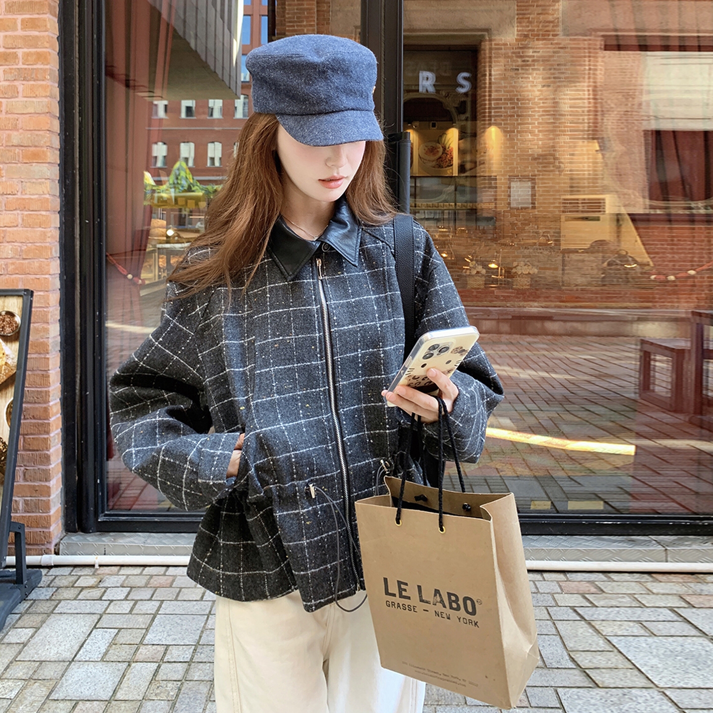 韩版格纹超好看夹克外套女2025年春秋季新款小众显瘦毛呢格子上衣,女装短外套,2C307