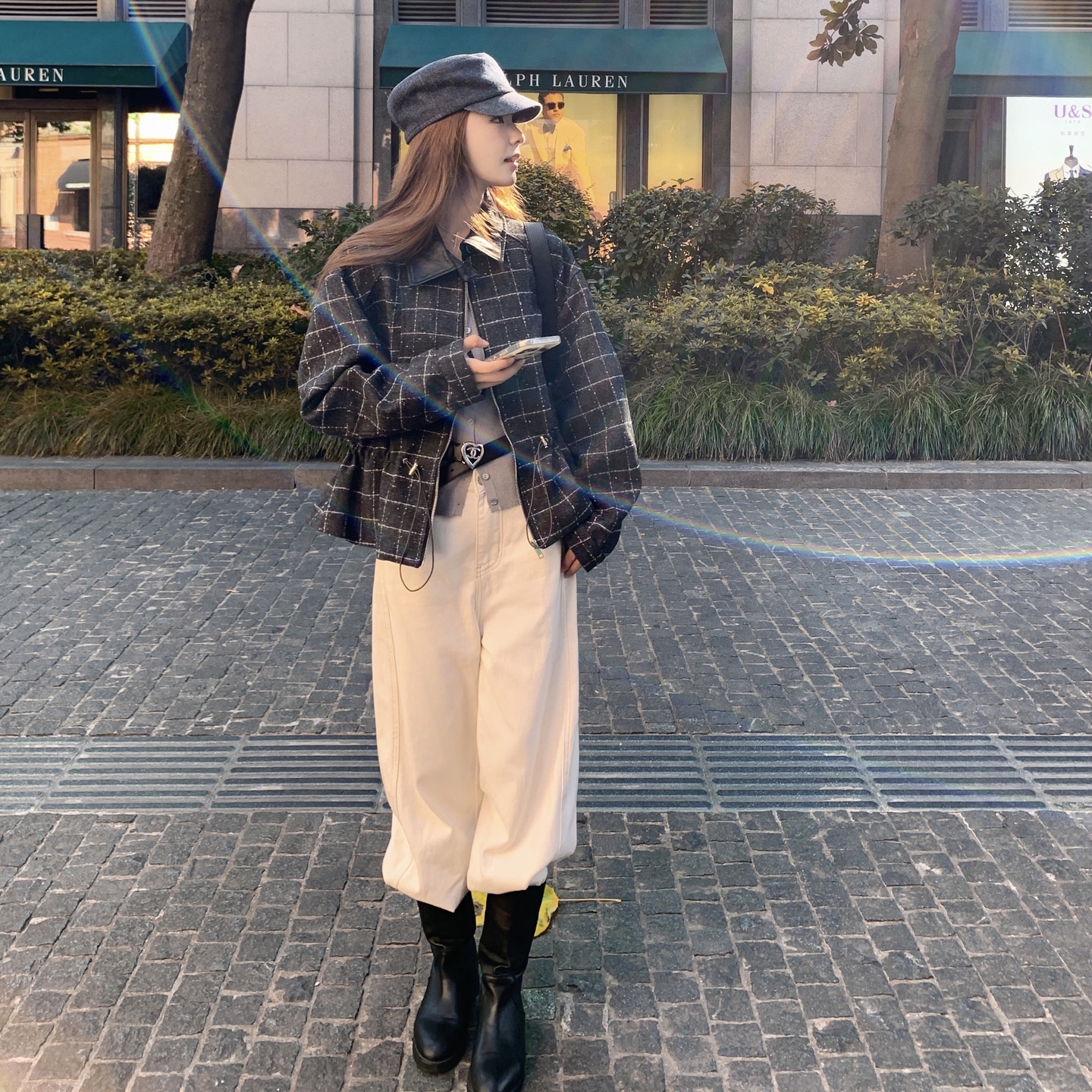 韩版格纹超好看夹克外套女2025年春秋季新款小众显瘦毛呢格子上衣,女装短外套,2C307