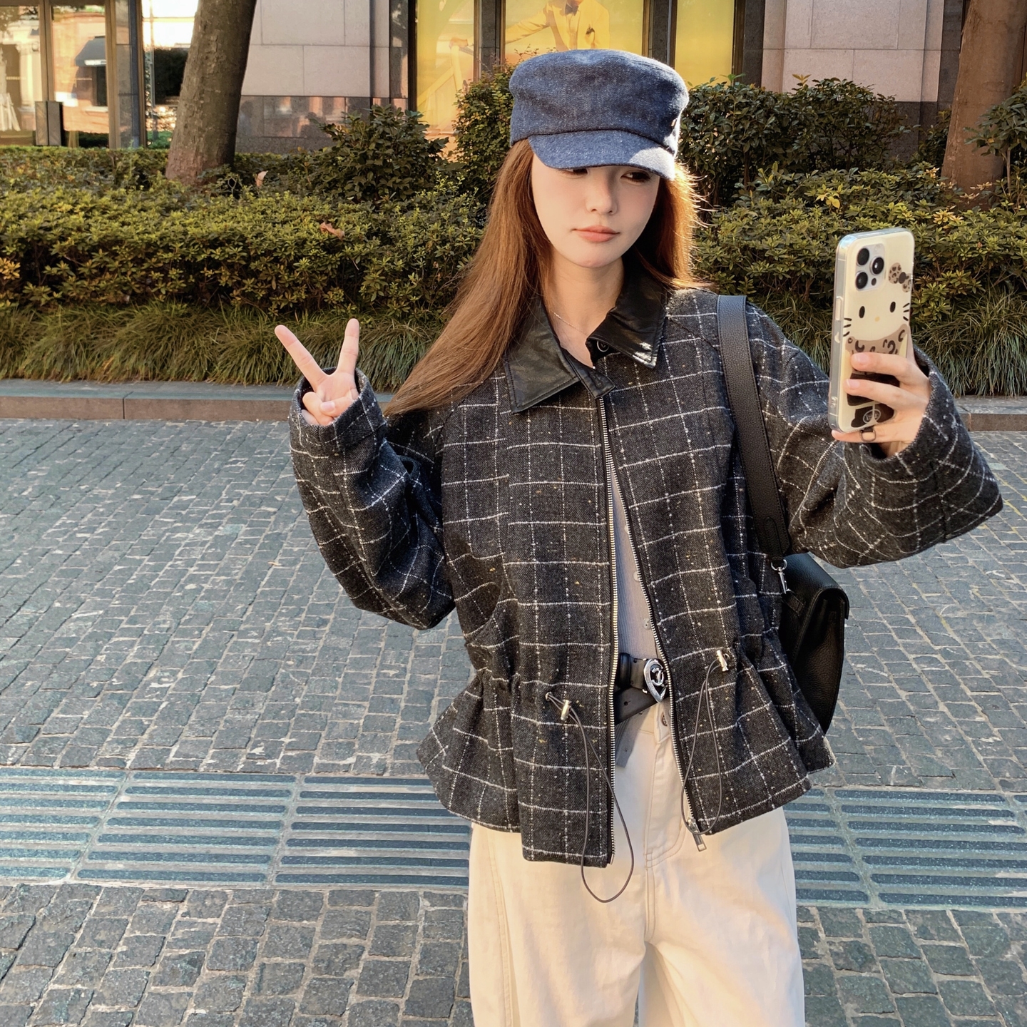 韩版格纹超好看夹克外套女2025年春秋季新款小众显瘦毛呢格子上衣,女装短外套,2C307
