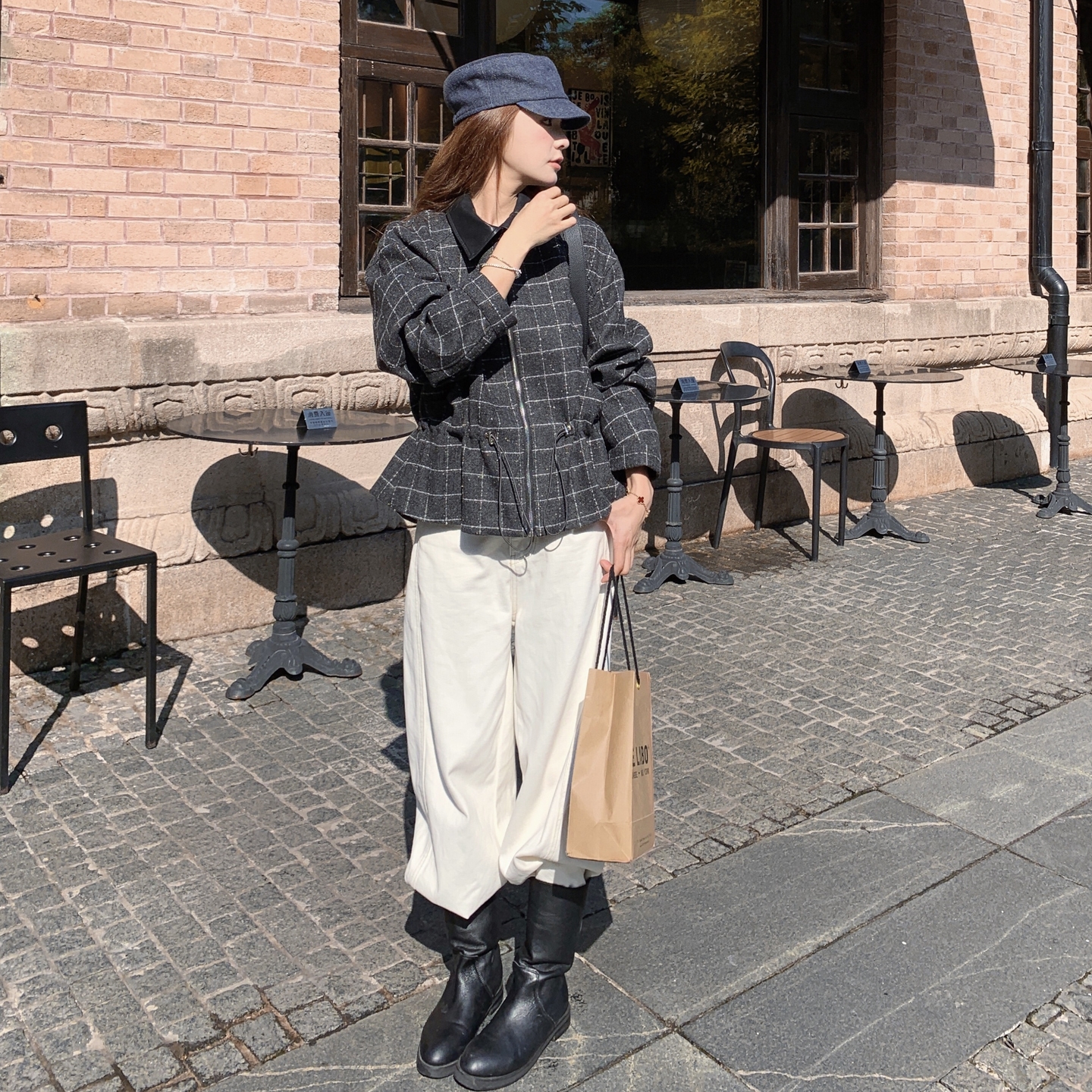 韩版格纹超好看夹克外套女2025年春秋季新款小众显瘦毛呢格子上衣,女装短外套,2C307