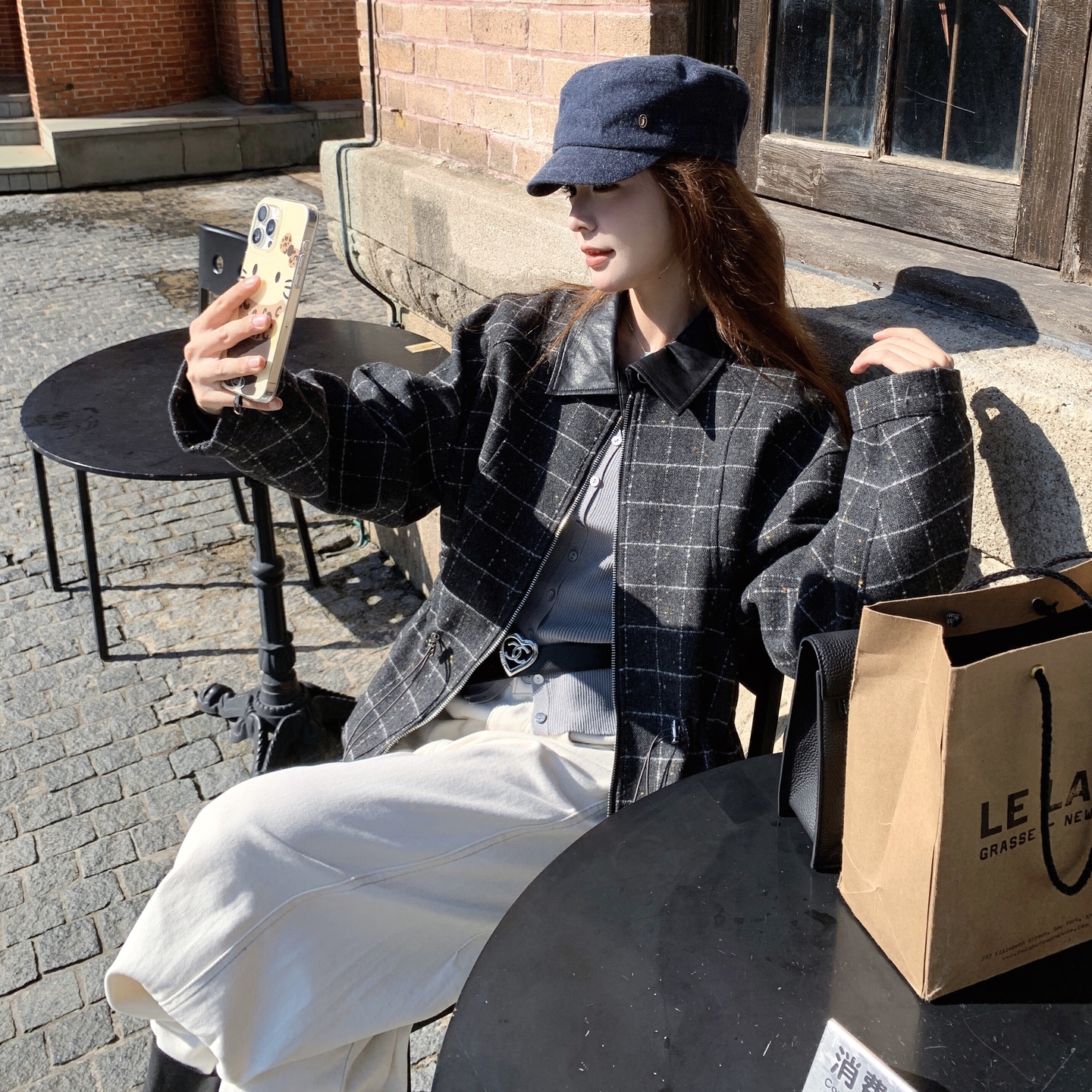 韩版格纹超好看夹克外套女2025年春秋季新款小众显瘦毛呢格子上衣,女装短外套,2C307