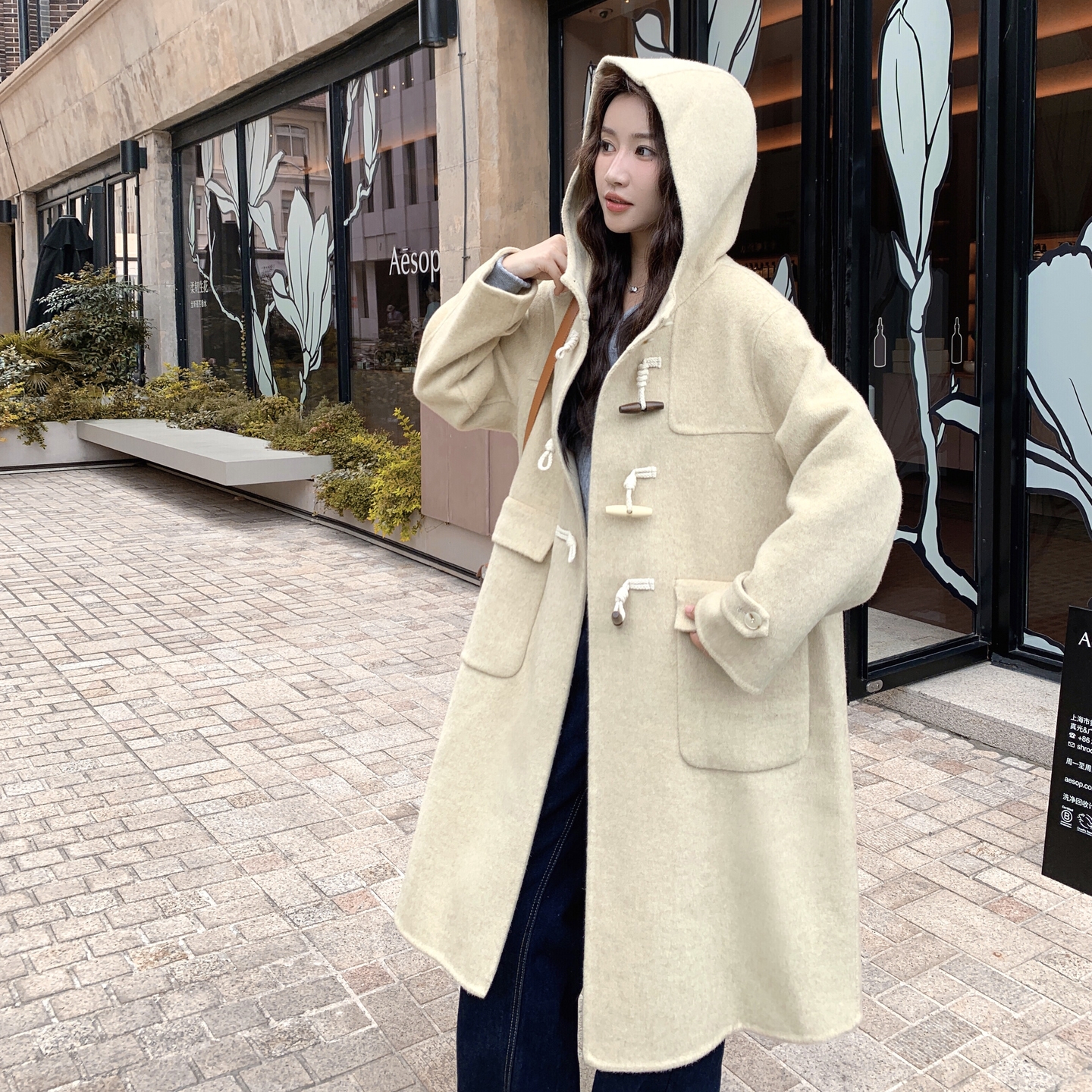 新品双面连帽羊毛毛呢大衣A2562-P285-K425,女装毛呢外套,2C261