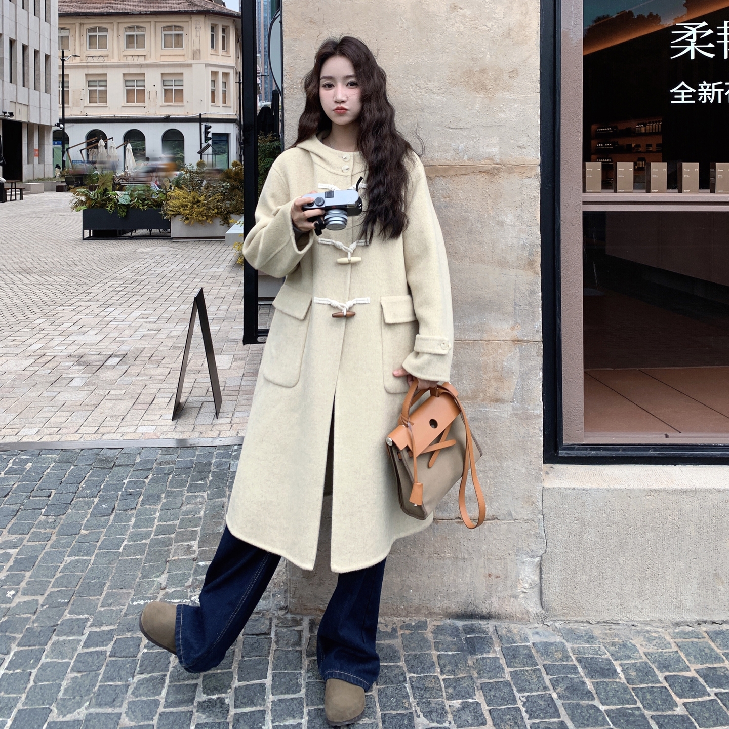 新品双面连帽羊毛毛呢大衣A2562-P285-K425,女装毛呢外套,2C261