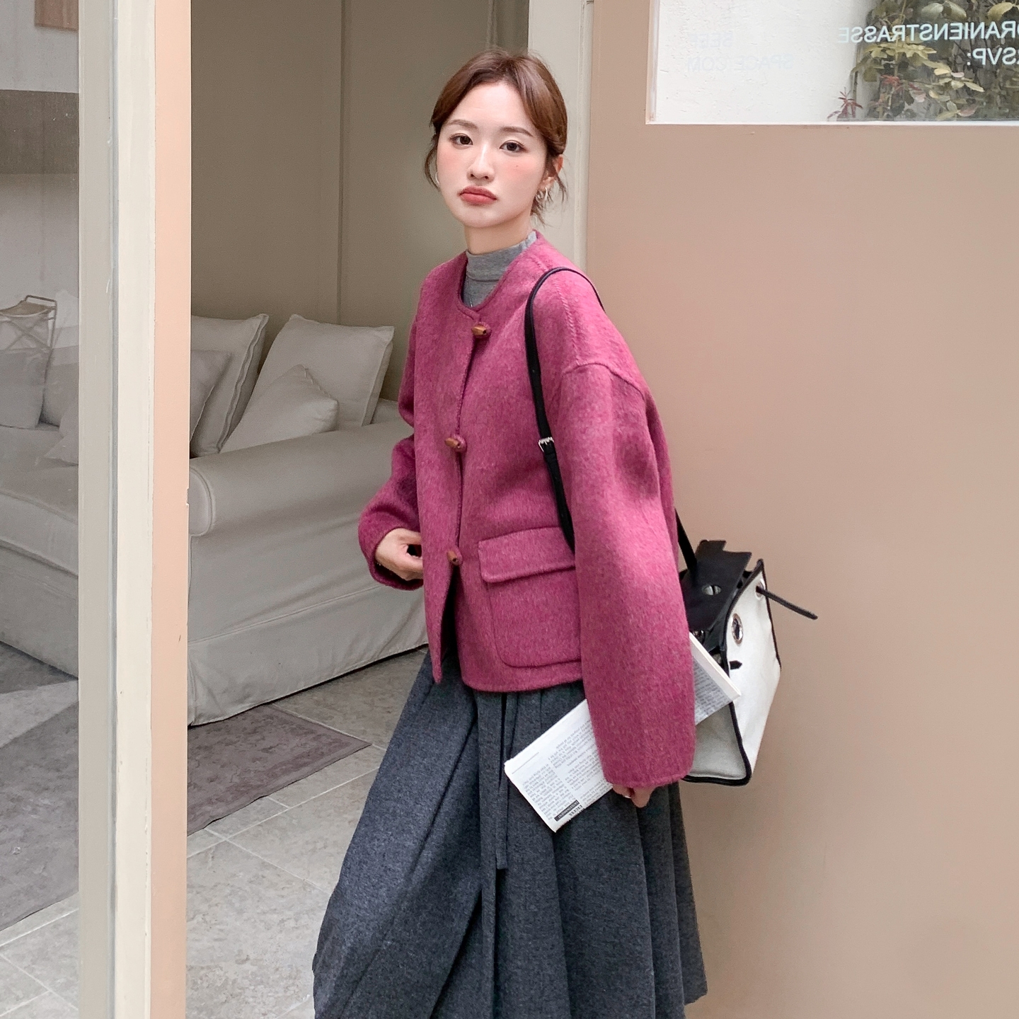 新品时尚双面呢羊毛毛呢外套A2563-215-K320,女装毛呢外套,2C261