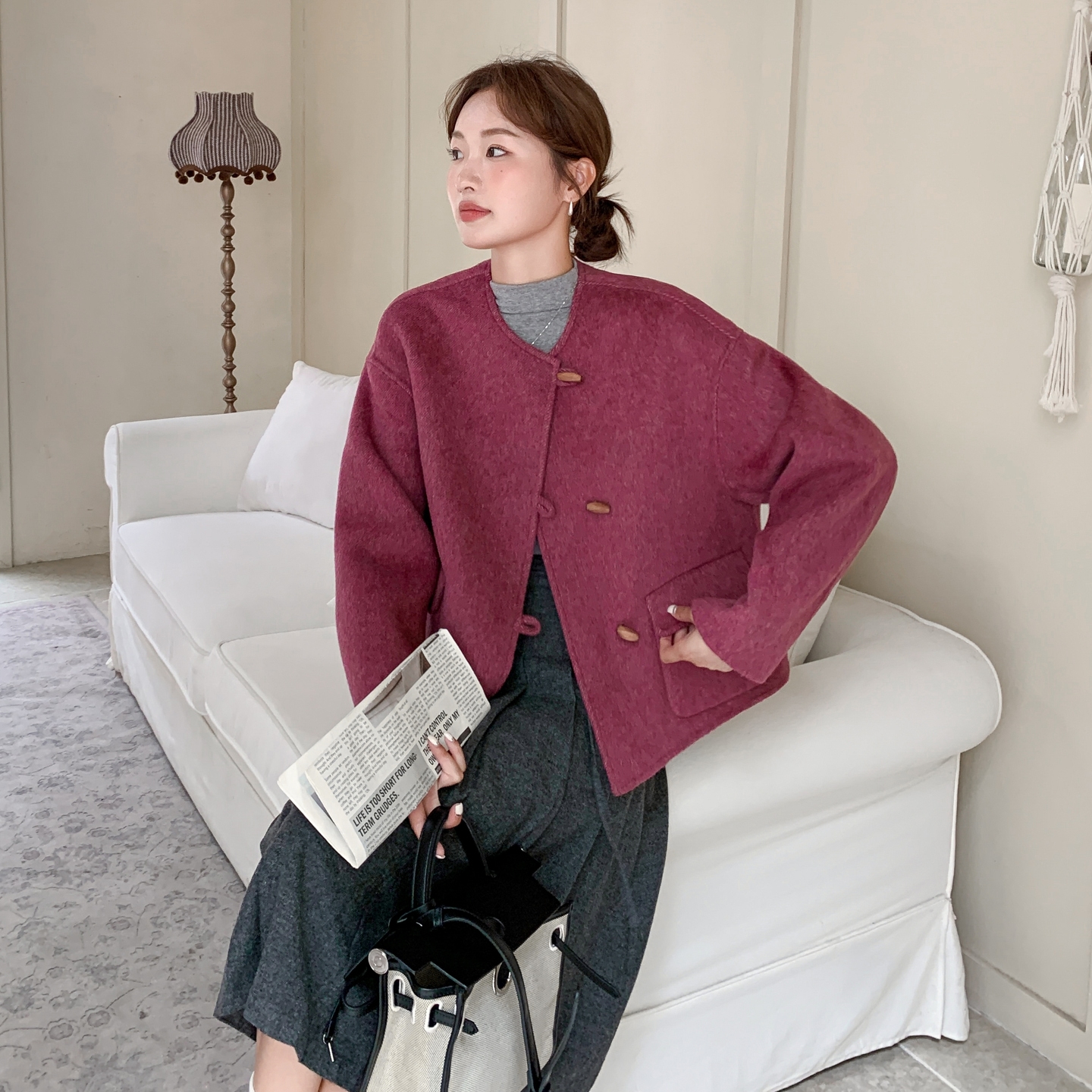 新品时尚双面呢羊毛毛呢外套A2563-215-K320,女装毛呢外套,2C261