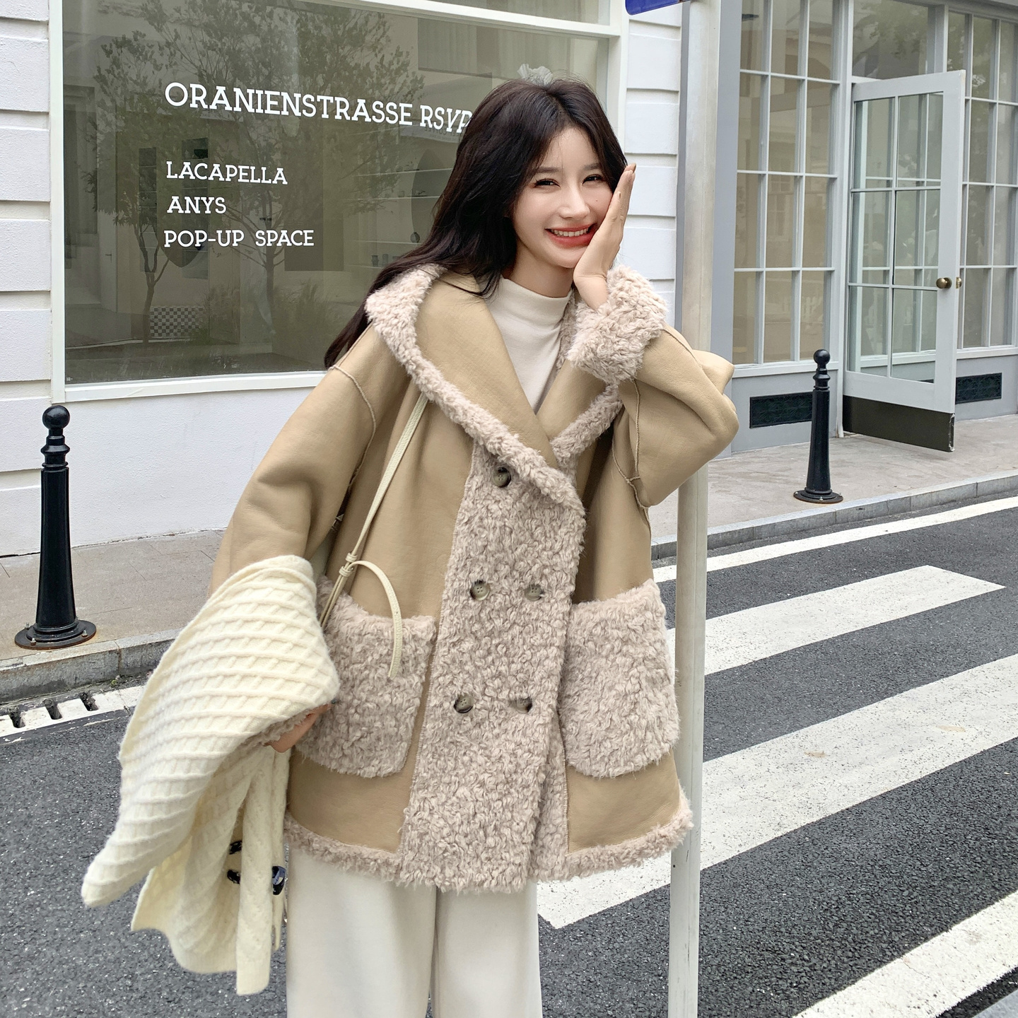 连帽两面穿皮毛一体羊羔毛外套女冬季2025新款独特超好看加厚棉服,女装短外套,2C261