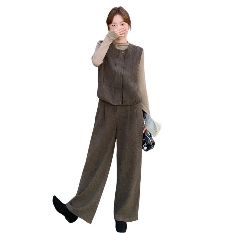 老钱风马甲打底衫阔腿裤套装女春秋巨好看三件套ootd穿搭大方得体,女装套装/套裙,2C012