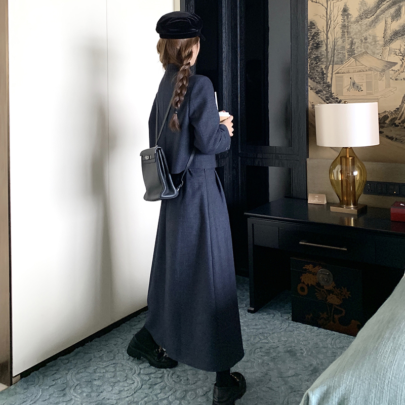 新品深蓝色小香风毛呢套装两件套7680-P195-K298，女装套装/套裙，2C159