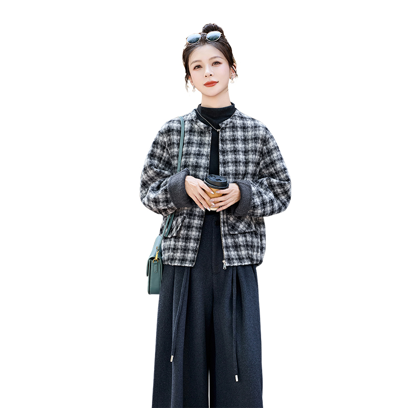 小香风格纹毛呢短外套女2025秋冬新款高级感休闲气质双面羊毛大衣图片