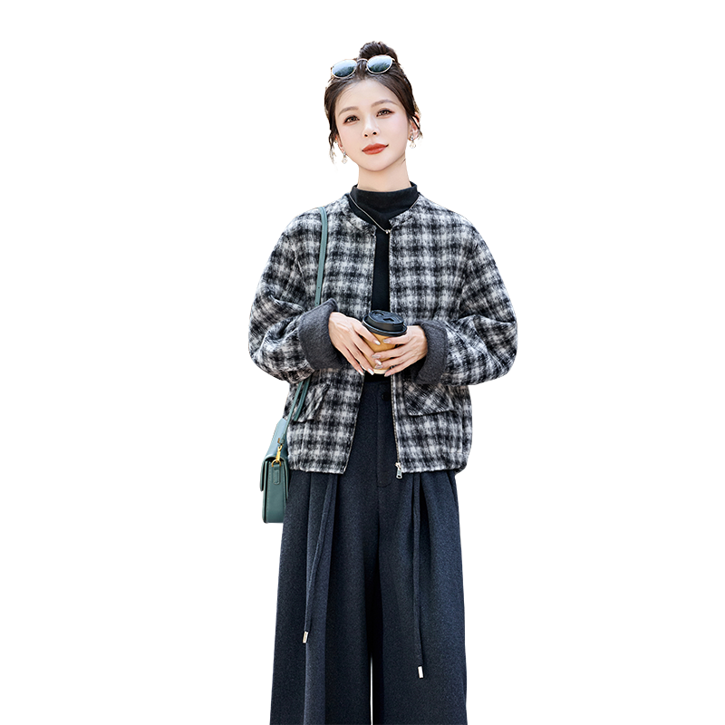 小香风格纹毛呢短外套女2025秋冬新款高级感休闲气质双面羊毛大衣图片