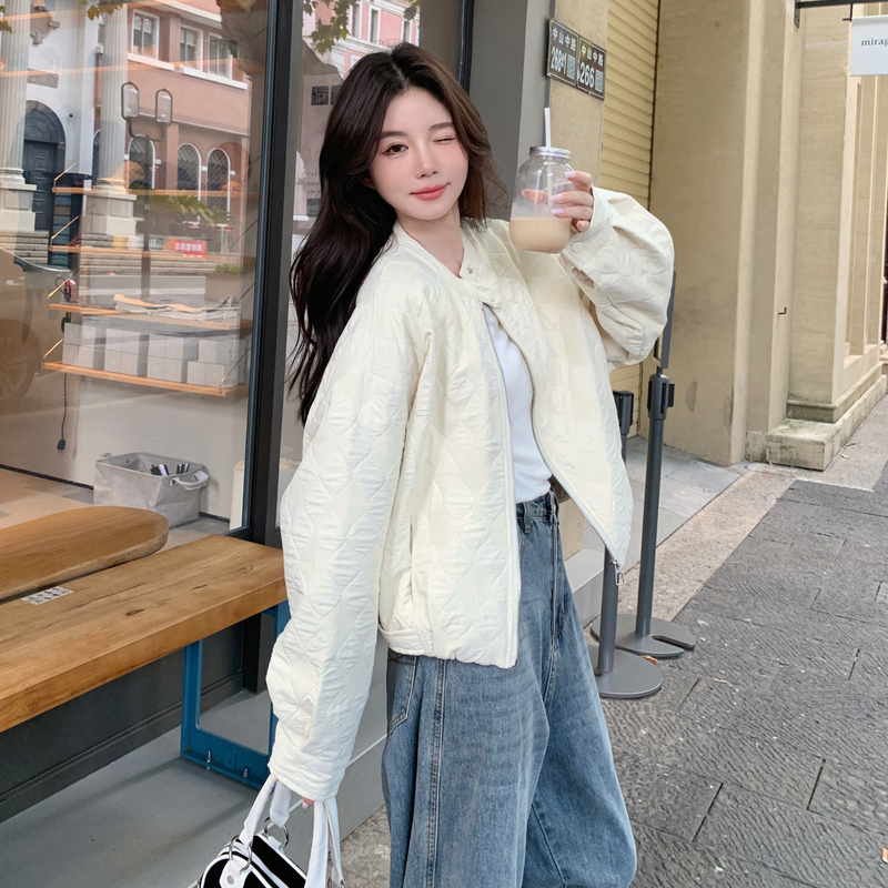韩系chic白色羽绒棉服女秋冬超火好看高级小众棉衣棉袄轻薄短外套图片