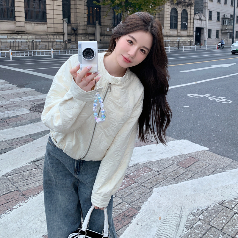 韩系chic白色羽绒棉服女秋冬超火好看高级小众棉衣棉袄轻薄短外套图片