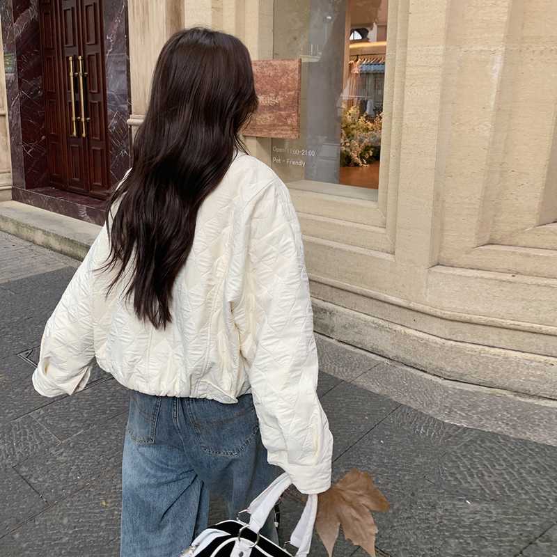 韩系chic白色羽绒棉服女秋冬超火好看高级小众棉衣棉袄轻薄短外套图片
